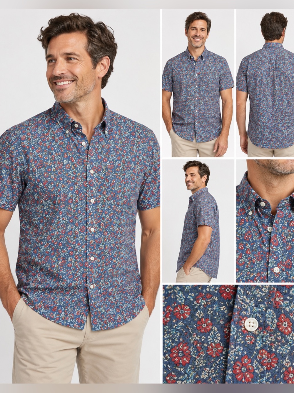 UNTUCKit Men’s Short-Sleeve Floral Button-Down Shirt - Blue & Red XXL